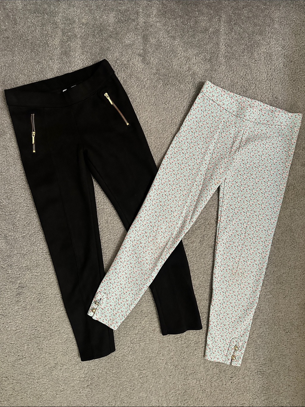Janie and Jack Black Ponte Leggings & Light Teal Floral Ponte Leggings Set